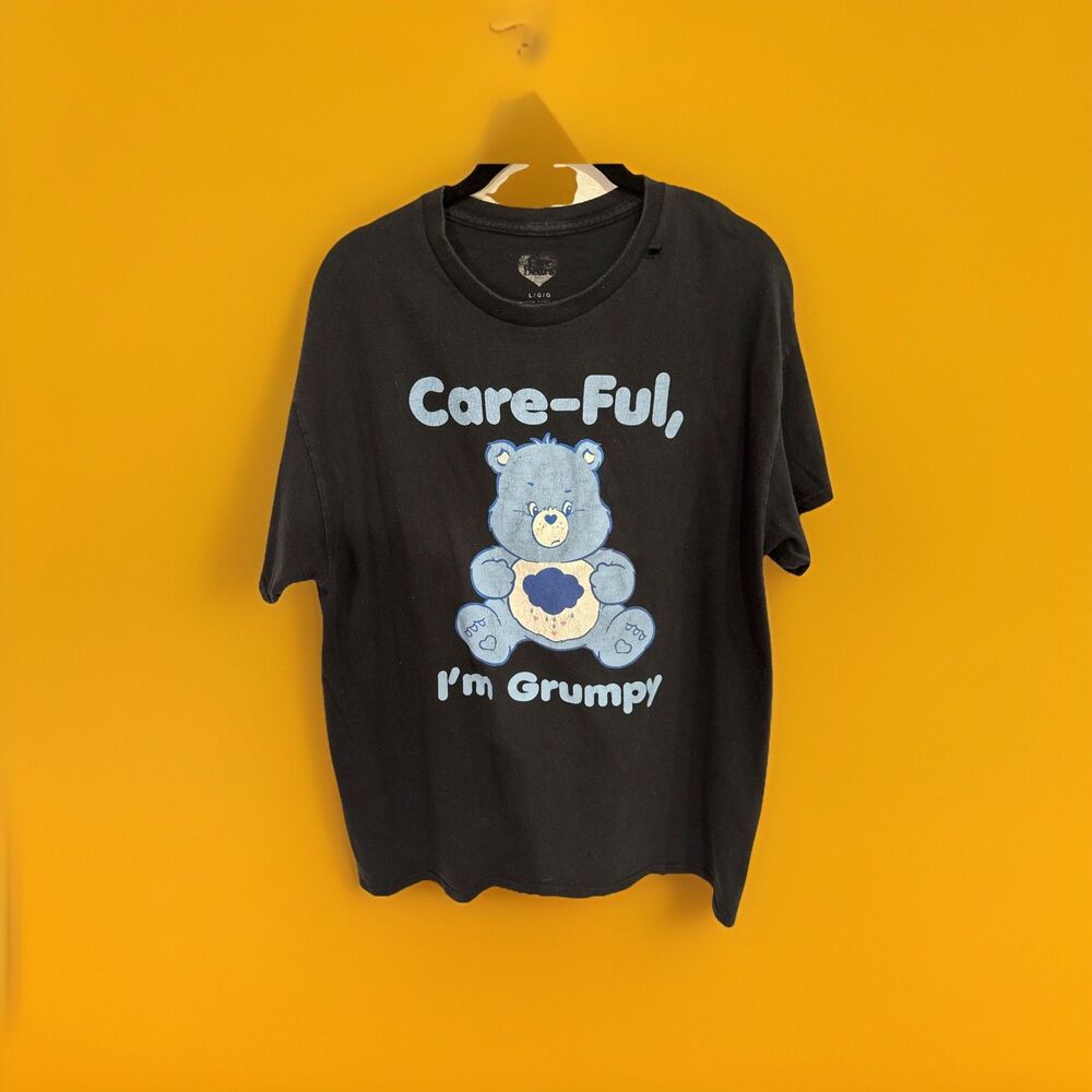 Care Bears “Care-Ful, I'm Grumpy”Grumpy Bear Black TShirt Mens Size L  Fair/Poor